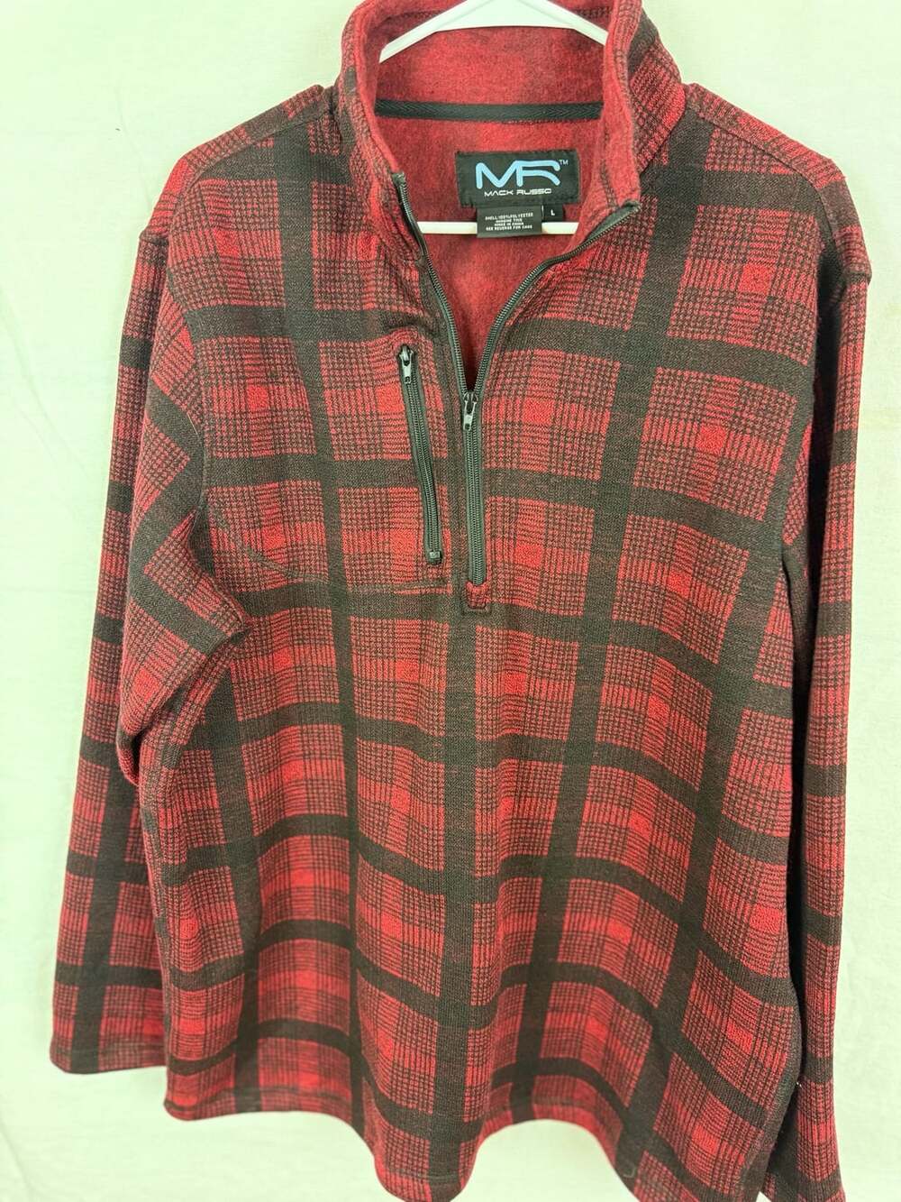 Mack Russo Fleece 1/4 Zip Pullover Size L Red Black Plaid